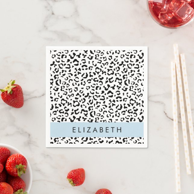 Leopardrucke, Spots, Schwarzweiß, Ihr Name Serviette (Beispiel)