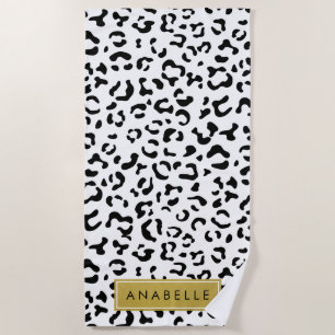 Leopardrucke, Spots, Schwarzweiß, Ihr Name Strandtuch