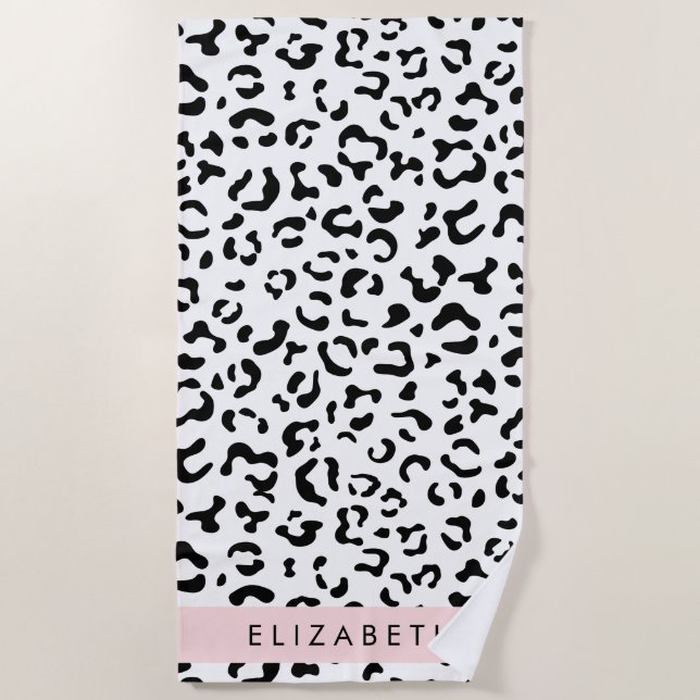 Leopardrucke, Spots, Schwarzweiß, Ihr Name Strandtuch (Vorderseite)