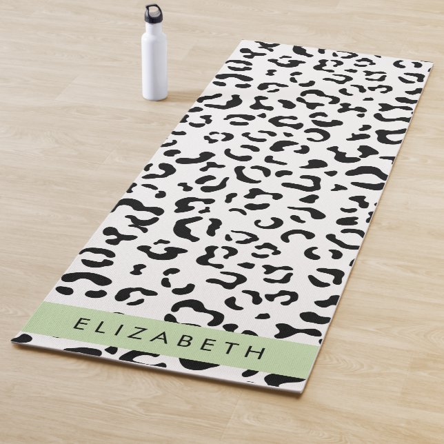 Leopardrucke, Spots, Schwarzweiß, Ihr Name Yogamatte (Beispiel)