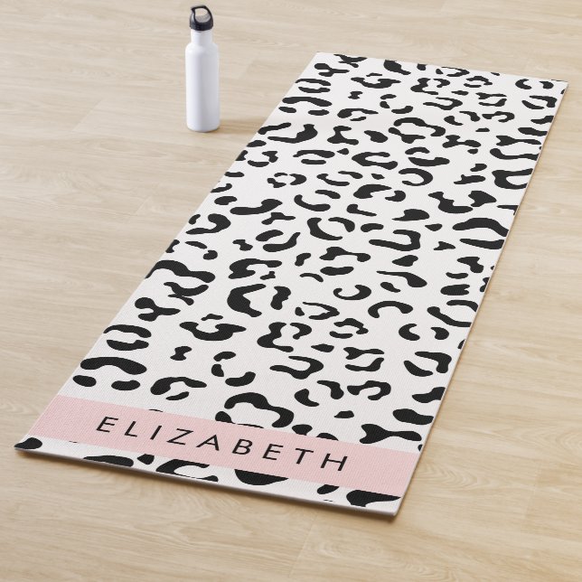 Leopardrucke, Spots, Schwarzweiß, Ihr Name Yogamatte (Beispiel)
