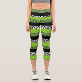 Leopardrucke, Zebra Print, Tierdruck, grün Capri Leggings
