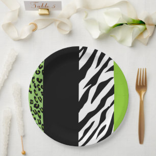 Leopardrucke, Zebra Print, Tierdruck, grün Pappteller