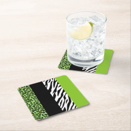Leopardrucke, Zebra Print, Tierdruck, grün Rechteckiger Pappuntersetzer