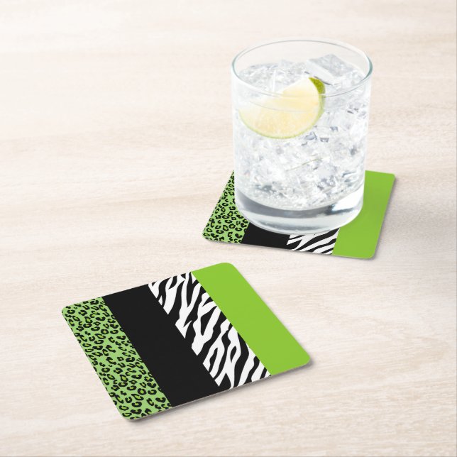 Leopardrucke, Zebra Print, Tierdruck, grün Rechteckiger Pappuntersetzer (Vor Ort)
