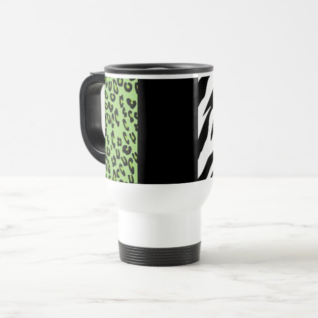 Leopardrucke, Zebra Print, Tierdruck, grün Reisebecher (Vorderseite Links)