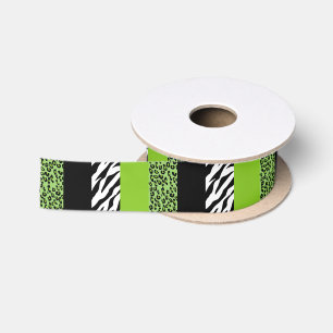 Leopardrucke, Zebra Print, Tierdruck, grün Satinband