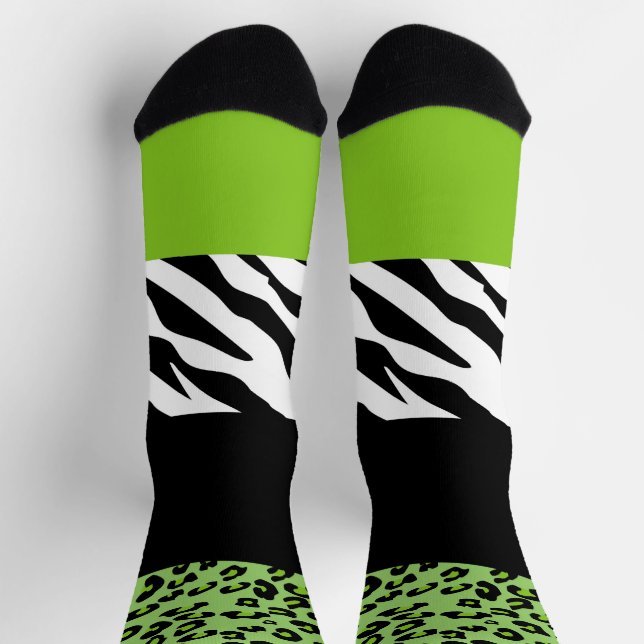Leopardrucke, Zebra Print, Tierdruck, grün Socken (Oben)