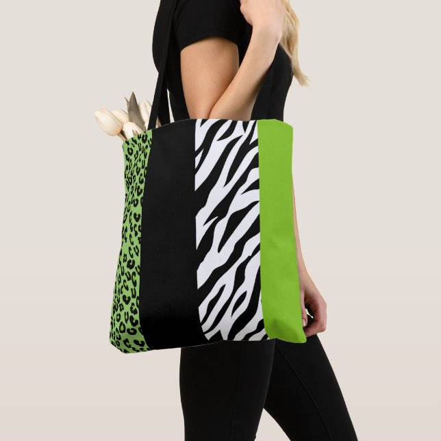 Leopardrucke, Zebra Print, Tierdruck, grün Tasche (Von Nahem)