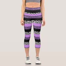 Leopardrucke, Zebra Print, Tierdruck, Lila Capri Leggings
