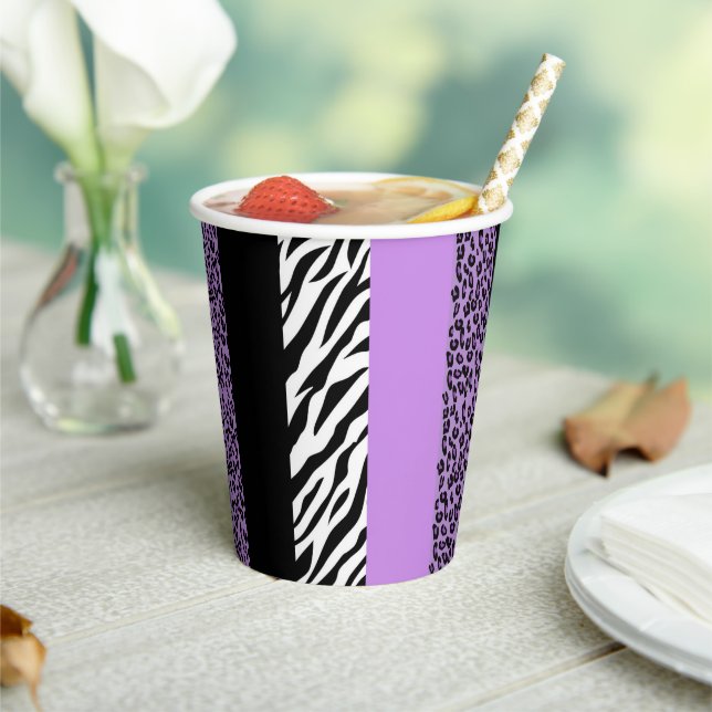 Leopardrucke, Zebra Print, Tierdruck, Lila Pappbecher (In Situ)