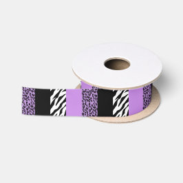 Leopardrucke, Zebra Print, Tierdruck, Lila Satinband