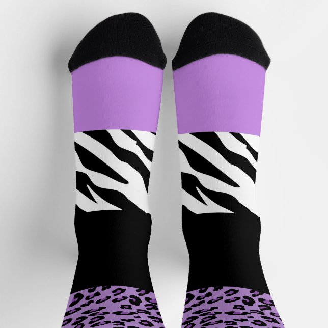 Leopardrucke, Zebra Print, Tierdruck, Lila Socken (Oben)