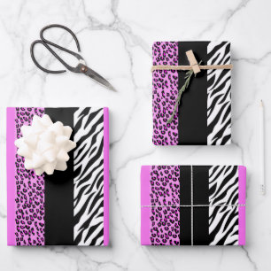 Leopardrucke, Zebra Print, Tierdruck, Rosa Geschenkpapier Set