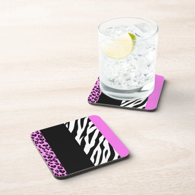 Leopardrucke, Zebra Print, Tierdruck, Rosa Getränkeuntersetzer (Rechte Seite)