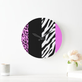 Leopardrucke, Zebra Print, Tierdruck, Rosa Große Wanduhr