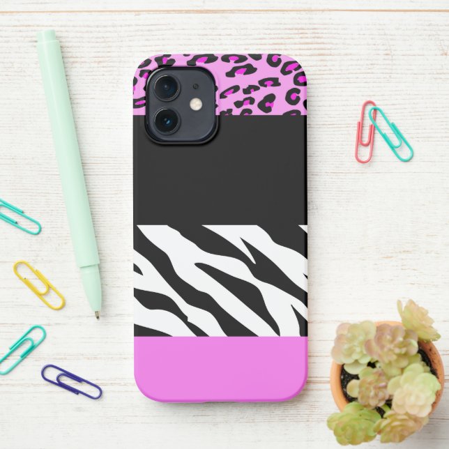 Leopardrucke, Zebra Print, Tierdruck, Rosa iPhone 12 Hülle (Auf dem Schreibtisch)