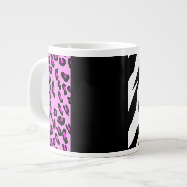 Leopardrucke, Zebra Print, Tierdruck, Rosa Jumbo-Tasse (Vorderseite Links)