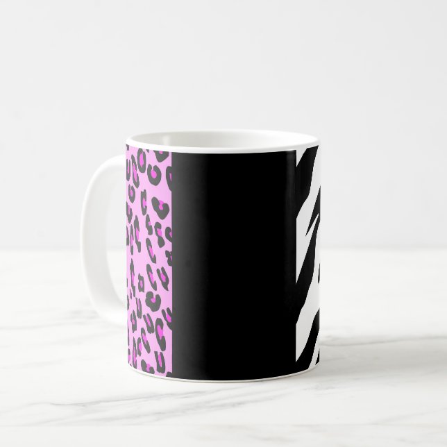 Leopardrucke, Zebra Print, Tierdruck, Rosa Kaffeetasse (Vorderseite Links)