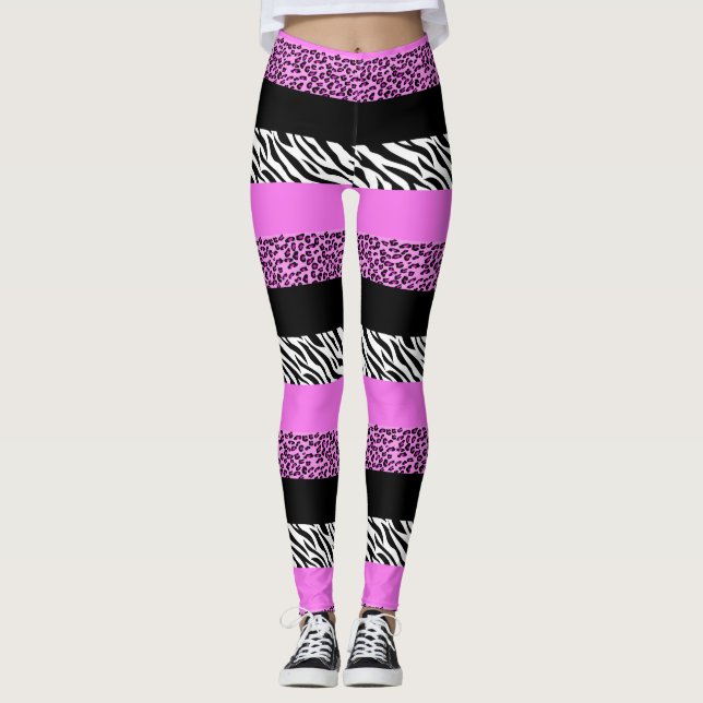Leopardrucke, Zebra Print, Tierdruck, Rosa Leggings (Vorderseite)