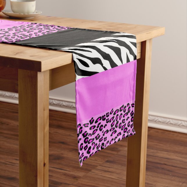 Leopardrucke, Zebra Print, Tierdruck, Rosa Mittelgroßer Tischläufer (Beispiel)