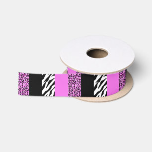 Leopardrucke, Zebra Print, Tierdruck, Rosa Satinband