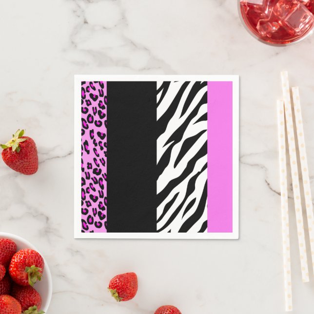 Leopardrucke, Zebra Print, Tierdruck, Rosa Serviette (Beispiel)