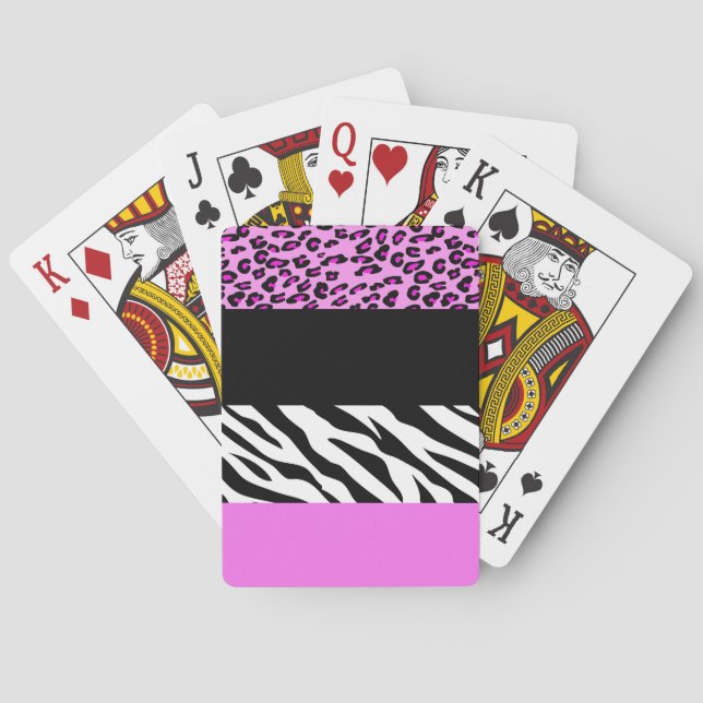 Leopardrucke, Zebra Print, Tierdruck, Rosa Spielkarten (Rückseite)