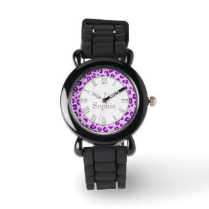 Leopardtierdrucklila Namensarmbanduhr Armbanduhr