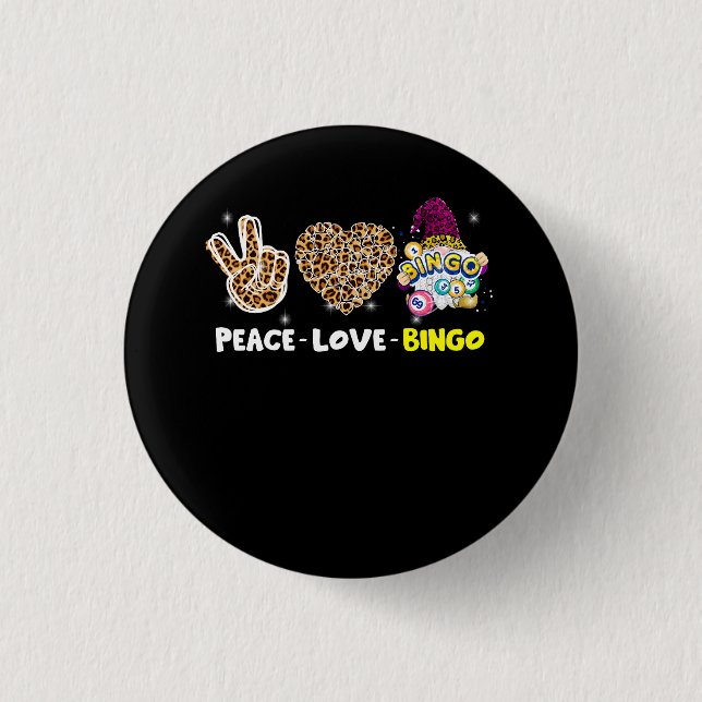 Leopared Peace Liebe Bingo Gnome Lucky Number Bing Button (Vorderseite)