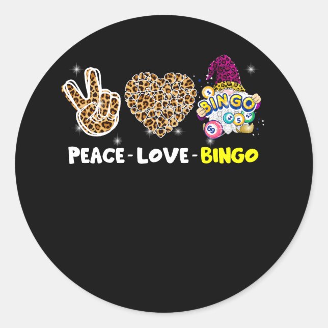 Leopared Peace Liebe Bingo Gnome Lucky Number Bing Runder Aufkleber (Vorderseite)