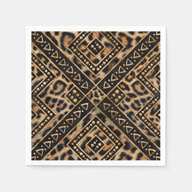 Leopart Fur mit afrikanischer Dekoration #2 Serviette (Vorderseite)