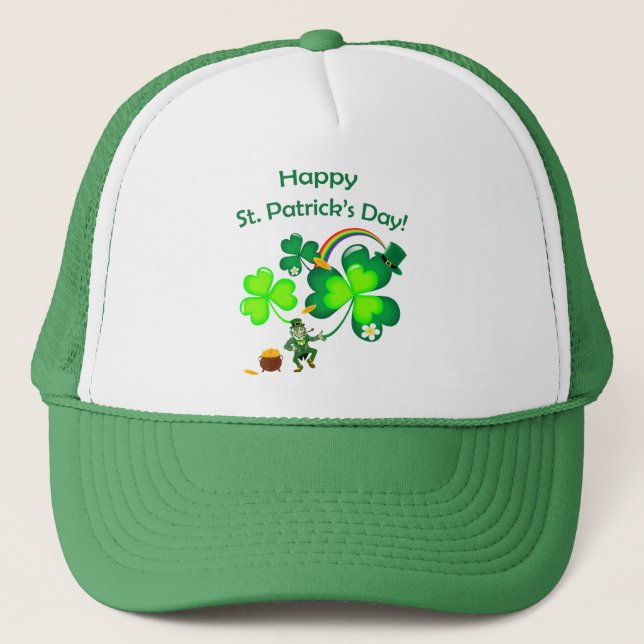Leprechaun and Shamrock Truckerkappe (Vorderseite)