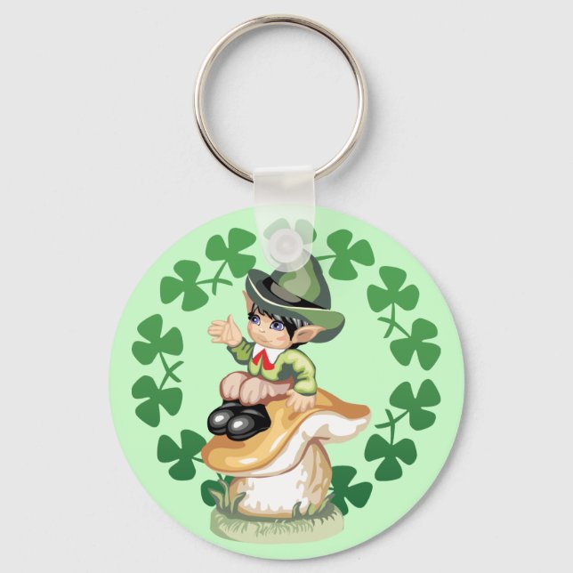 Leprechaun auf einem Pilz Schlüsselanhänger (Vorderseite)