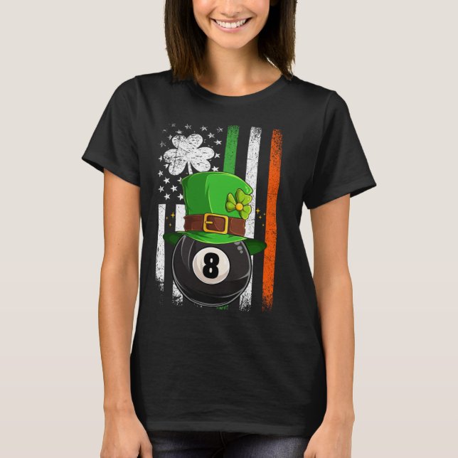 Leprechaun Billards Pool Irish American Flag St Pa T-Shirt (Vorderseite)