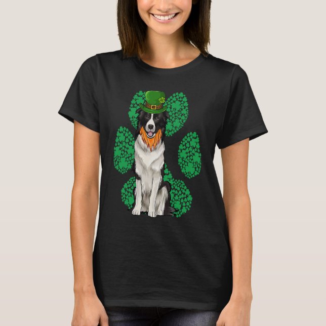 Leprechaun Border Collie St Patricks Day Shamrock  T-Shirt (Vorderseite)