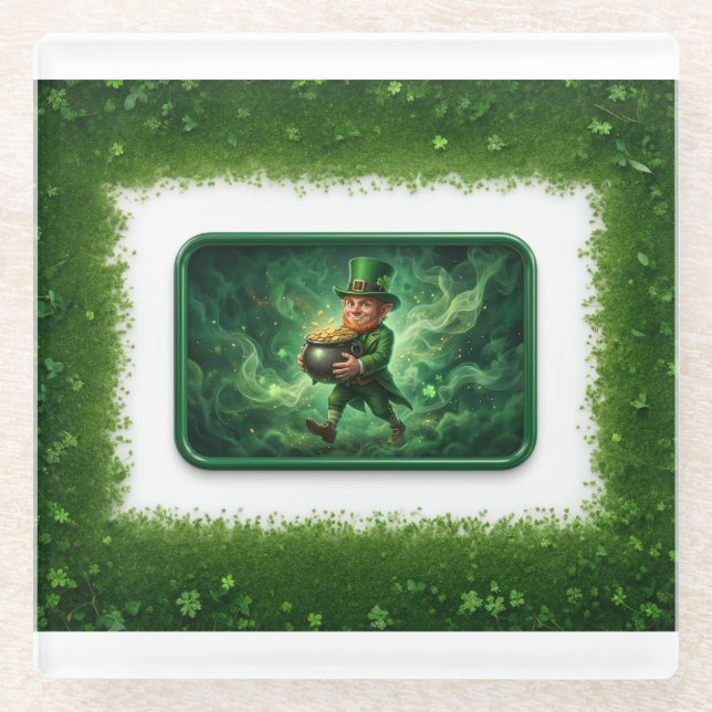 Leprechaun Carrying Pot Of Gold Glasuntersetzer (Vorderseite)