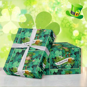 Leprechaun Clover Kleeblatt des St. Patrick's Day Geschenkpapier