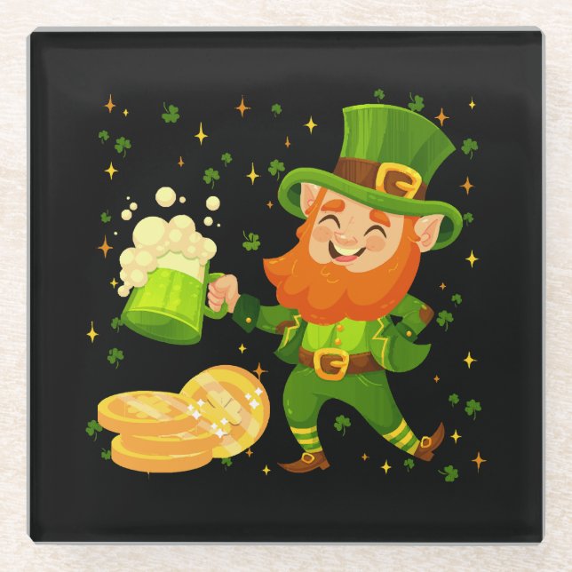 Leprechaun Drinking Beer St. Patrick's Day Glasuntersetzer (Vorderseite)