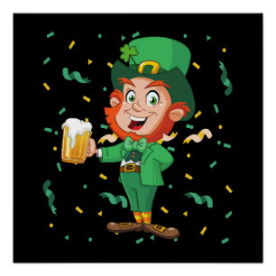 Leprechaun Drinking Beer St. Patrick's Day Poster