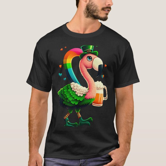 Leprechaun Flamingo Beer Irish Flamingo St Patrick T-Shirt (Vorderseite)