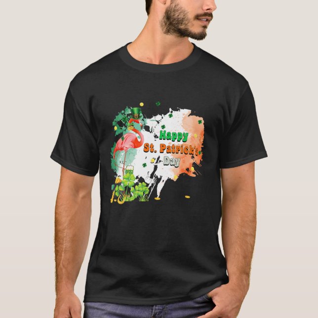 Leprechaun Flamingo Kleeblatt Happy St Patrick's D T-Shirt (Vorderseite)