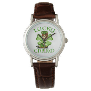 Leprechaun Girl Lucky Charm Wrist Watch Armbanduhr