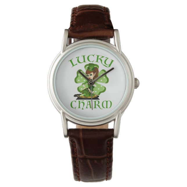 Leprechaun Girl Lucky Charm Wrist Watch Armbanduhr (Vorderseite)