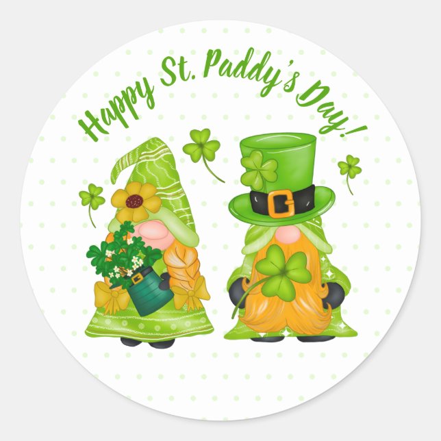 Leprechaun Gnome Kleeblatt Happy St. Paddy's Day Runder Aufkleber (Vorderseite)