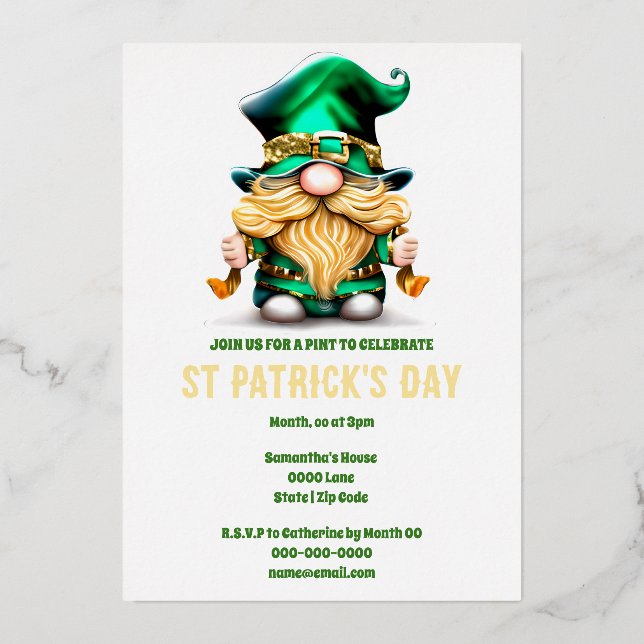 Leprechaun Goldfolie Folklore Eire elf Urlaub Folieneinladung (Vorderseite)