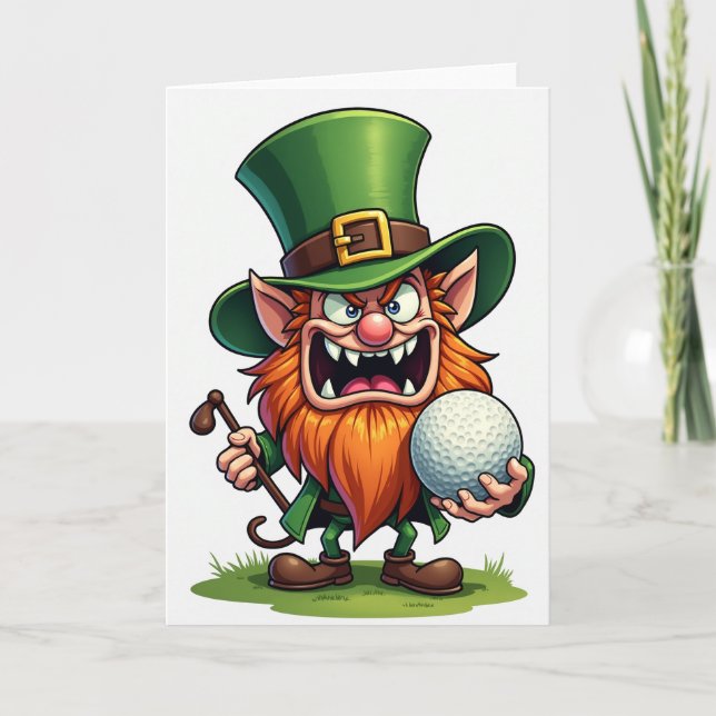 Leprechaun Golf Fun Card Karte (Vorderseite)