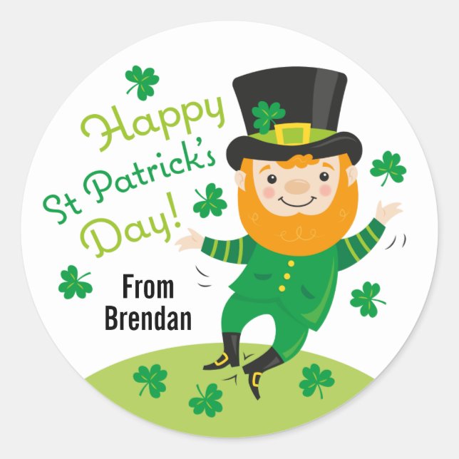 Leprechaun Happy St Patrick's Day Round Sticker (Vorderseite)