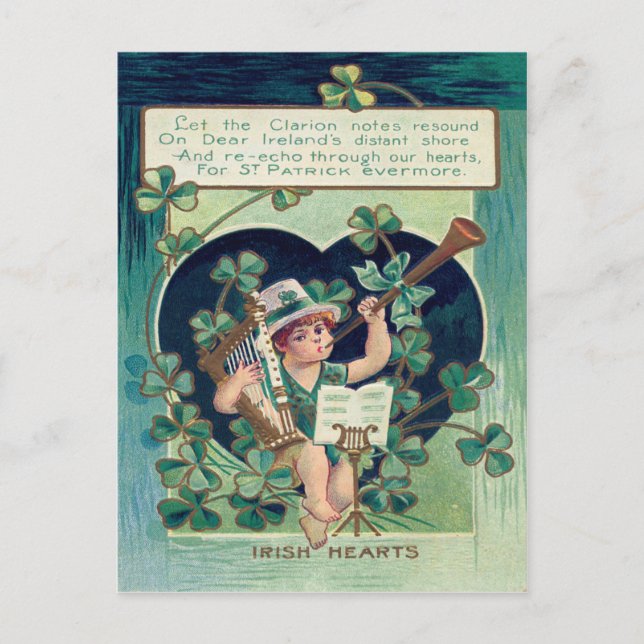 Leprechaun Harp Kleeblatt Horn Postkarte (Vorderseite)