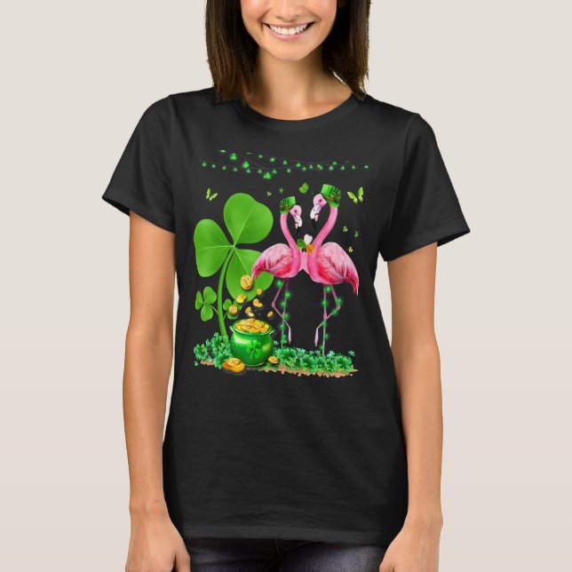 Leprechaun Hat Flamingo Kleeblatt St Patricks Day  T-Shirt (Vorderseite)